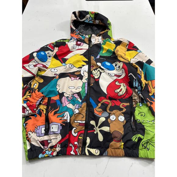 Nickelodeon Members Only cartoon print full zip  jacket hooded pockets sz L - Picture 2 of 11